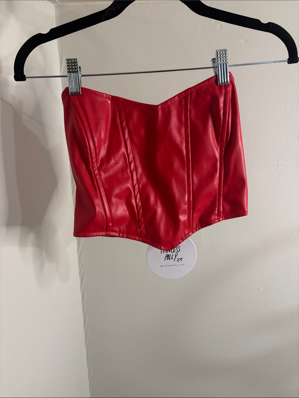 Princess Polly Red Faux Leather Corset Tube Top